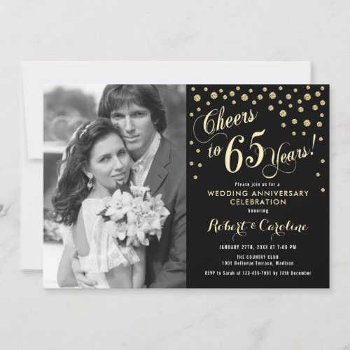 65th Anniversary with Photo _ Gold Black Invitation