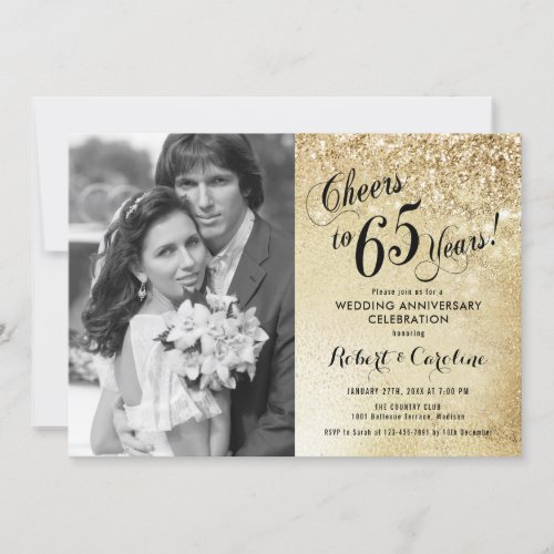 65th Anniversary with Photo _ Gold Invitation