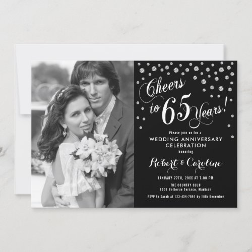 65th Anniversary with Photo _ Silver White Black Invitation