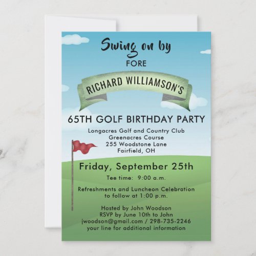 65TH (any age) GOLF BIRTHDAY PARTY WITH TEE TIME Invitation