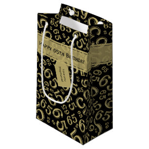 65th Biirthday Random Number Pattern Black/Gold Small Gift Bag