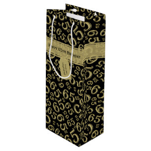 65th Biirthday Random Number Pattern Black/Gold Wine Gift Bag