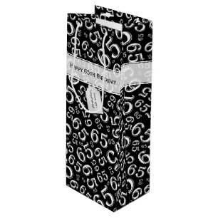 65th Biirthday Random Number Pattern Black/White Wine Gift Bag