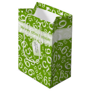 65th Biirthday Random Number Pattern Green/White Medium Gift Bag