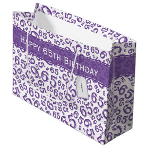65th Biirthday Random Number Pattern Purple/White Large Gift Bag