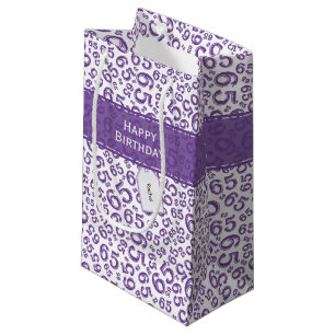 65th Biirthday Random Number Pattern Purple/White Small Gift Bag