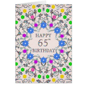 65th Birthday Abstract Flowers Cards