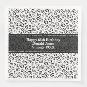 65th Birthday Age Number Pattern Black/White Paper Dinner Napkins