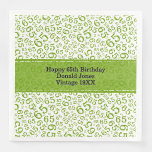 65th Birthday Age Number Pattern Green/Gold Paper Dinner Napkins