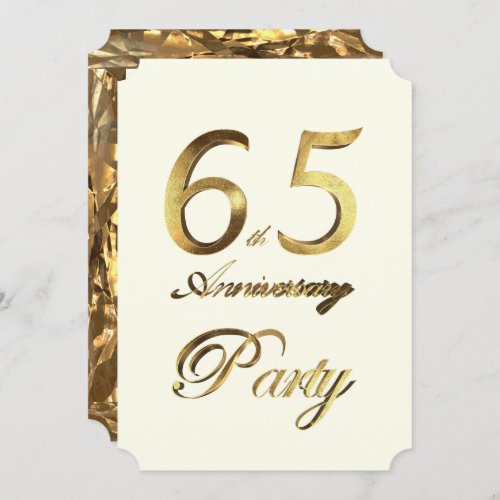 65th Birthday Anniversary Gold Ivory Elegant Invitation