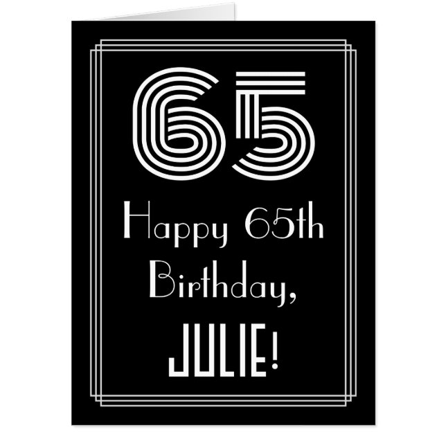 65th Birthday — Art Deco Inspired Look “65” + Name Card (Front)
