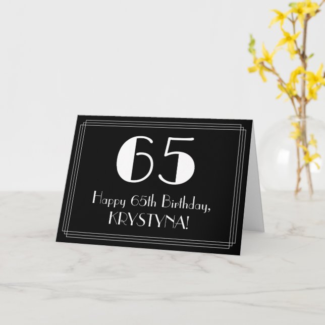 65th Birthday ~ Art Deco Inspired Look "65", Name Card (Yellow Flower)
