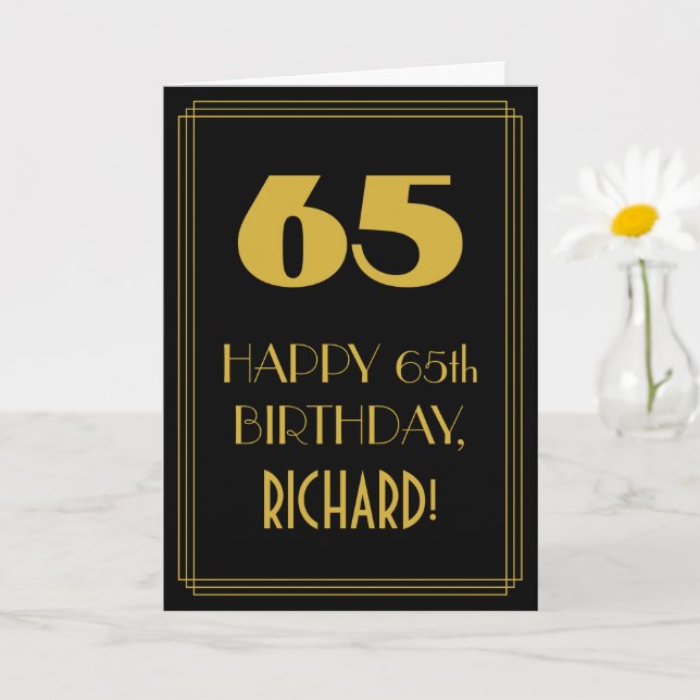 65th Birthday ~ Art Deco Inspired Look "65" & Name Card (Small Plant)