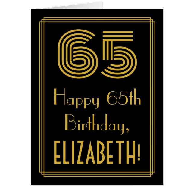 65th Birthday: Art Deco Inspired Look “65” + Name Card (Front)