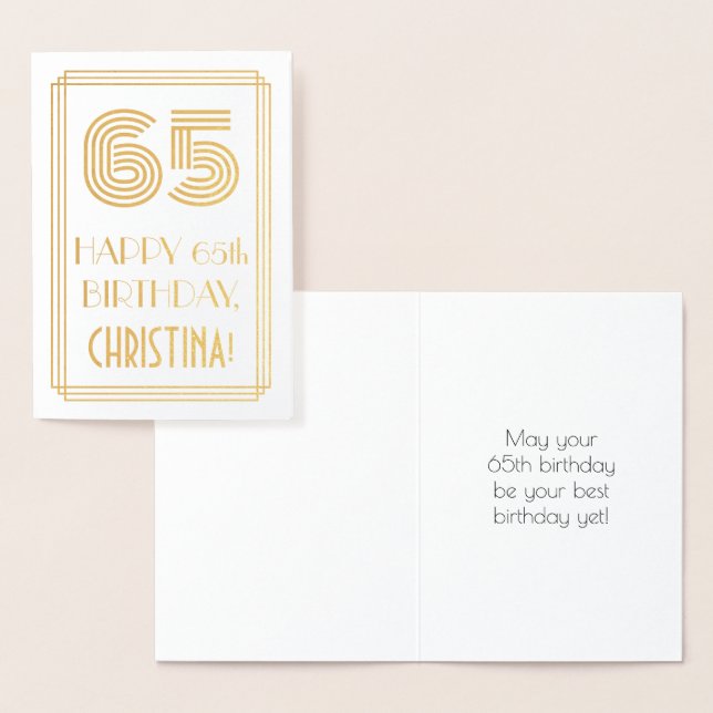 65th Birthday - Art Deco Inspired Look "65" & Name Foil Card (Display)