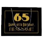 [ Thumbnail: 65th Birthday — Art Deco Inspired Look "65" & Name Gift Bag ]