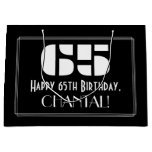 [ Thumbnail: 65th Birthday ~ Art Deco Inspired Look "65" + Name Gift Bag ]