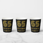 [ Thumbnail: 65th Birthday: Art Deco Inspired Look “65” & Name Paper Cups ]