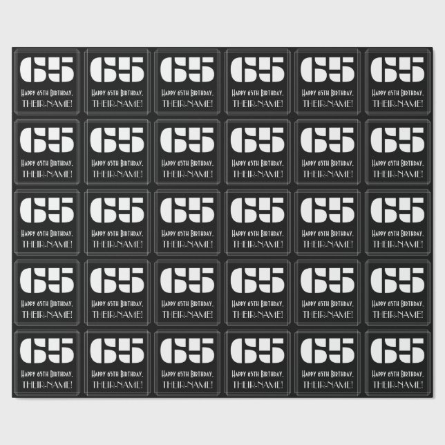 65th Birthday: Art Deco Inspired Look "65" & Name Wrapping Paper (Seam)