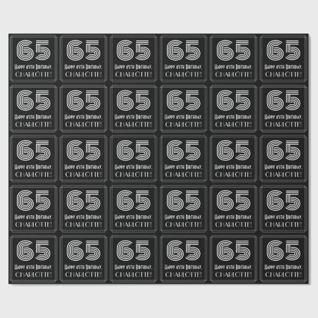 65th Birthday: Art Deco Inspired Look "65" w/ Name Wrapping Paper (Flat)