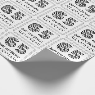 65th Birthday: Art Deco Inspired Style "65" + Name Wrapping Paper