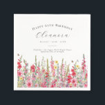 65th Birthday August Birth Flower Custom Napkins<br><div class="desc">Perfect table decor for an August birthday party. Pink gladiolus is the birth flower for that month. It forms a pretty watercolor bottom border on this floral personalized napkin. The birthday guest of honor's name, age and birthdate are placed above it using elegant calligraphy and typography. All text is editable....</div>