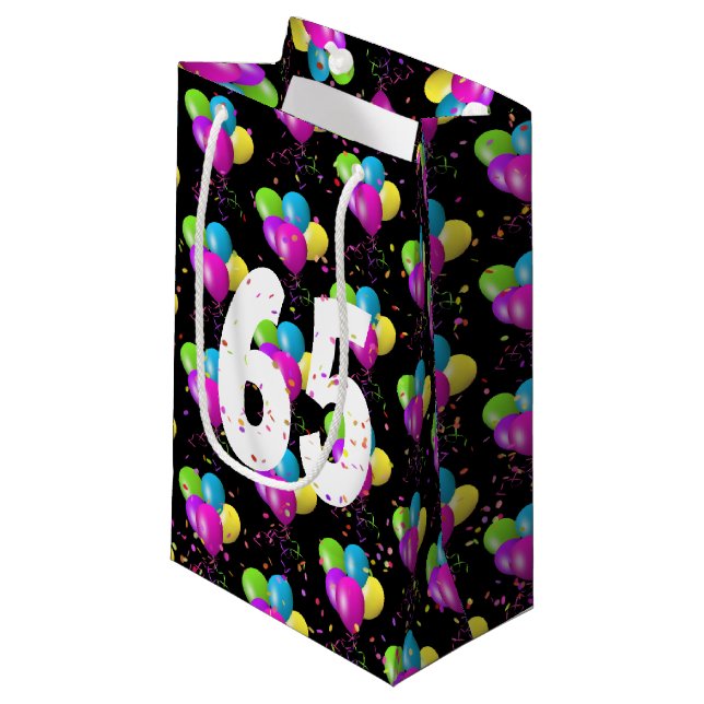 65th Birthday Balloons and Confetti Small Gift Bag (Front Angled)