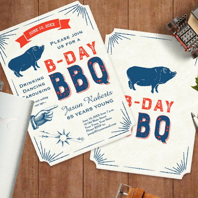 65th Birthday BBQ Party All American Vintage Invitation