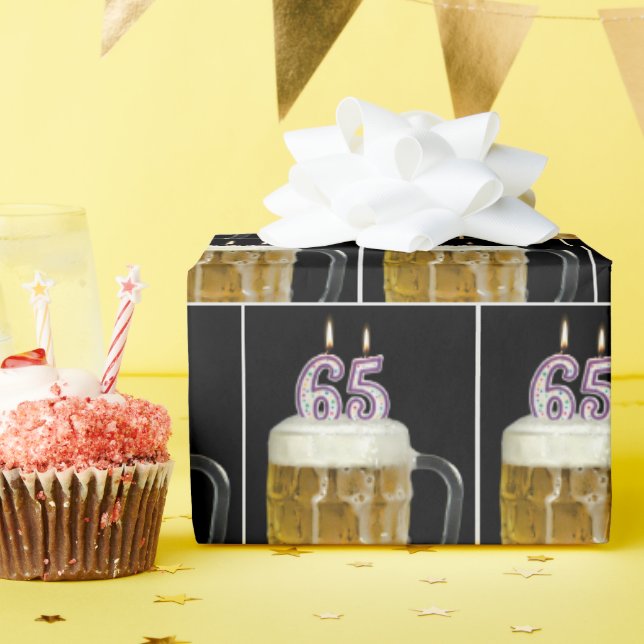 65th Birthday Beer Mug With Candles Wrapping Paper (Birthday Party)