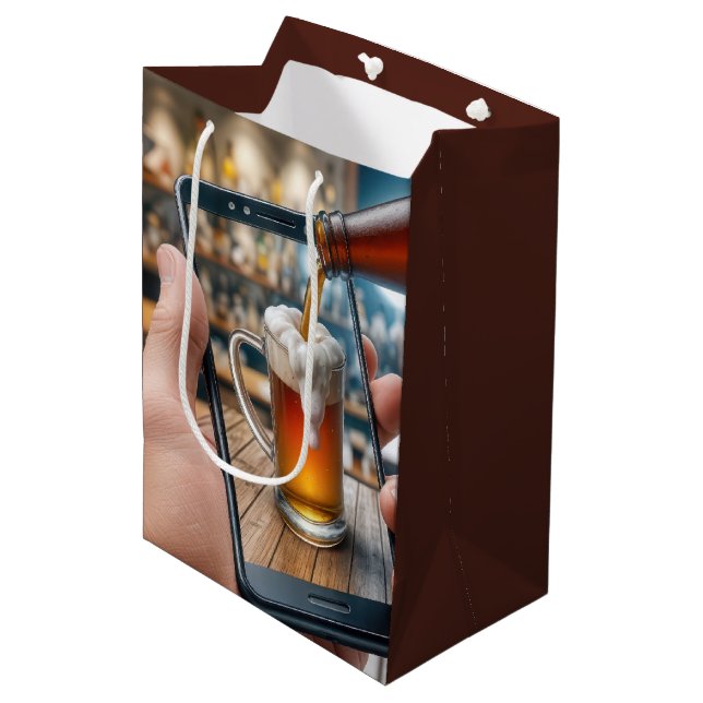 65th Birthday Beer On Smartphone Medium Gift Bag (Front Angled)