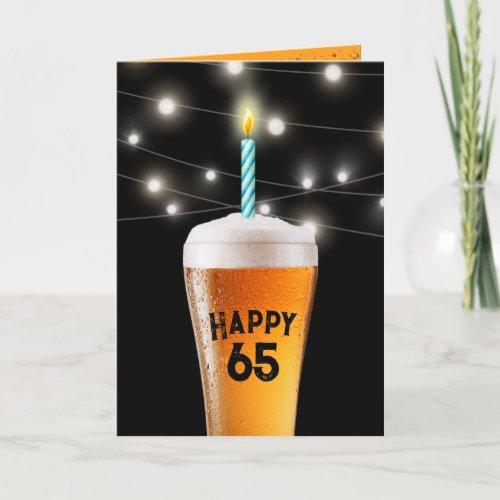 65th Birthday Beer with Candle Card