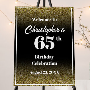 65th Birthday Black and Gold Welcome Sign
