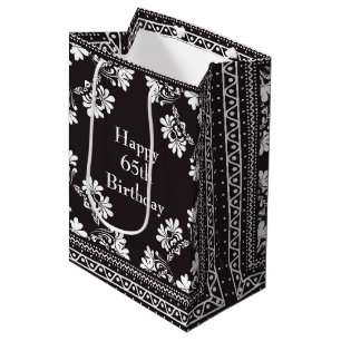 65th Birthday Black and White Bandanna Medium Gift Bag