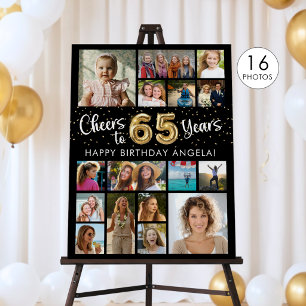 65th Birthday Black Gold 16 Photo Cheers to Years Foam Board