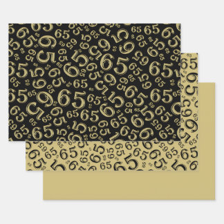 65th Birthday Black & Gold Number Pattern 65 Wrapping Paper Sheets