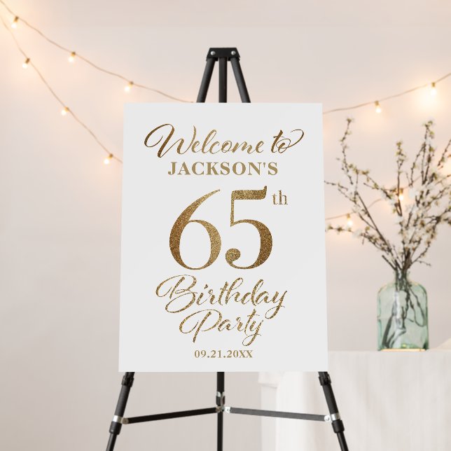 65th Birthday Black & Gold Welcome Sign (In Situ (Stand))