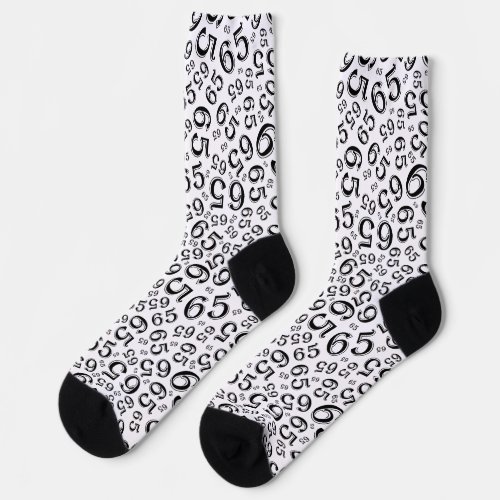 65th Birthday Black Random Number Pattern Socks