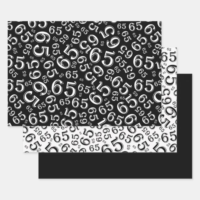 65th Birthday Black & White Number Pattern 65 Wrapping Paper Sheets (Set)