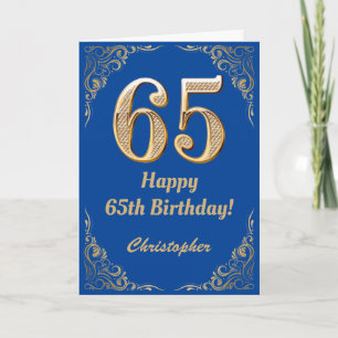 65th Birthday Blue and Gold Glitter Frame Card