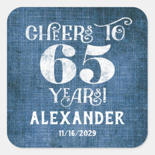 65th Birthday Blue Linen Thank You Favor Stickers