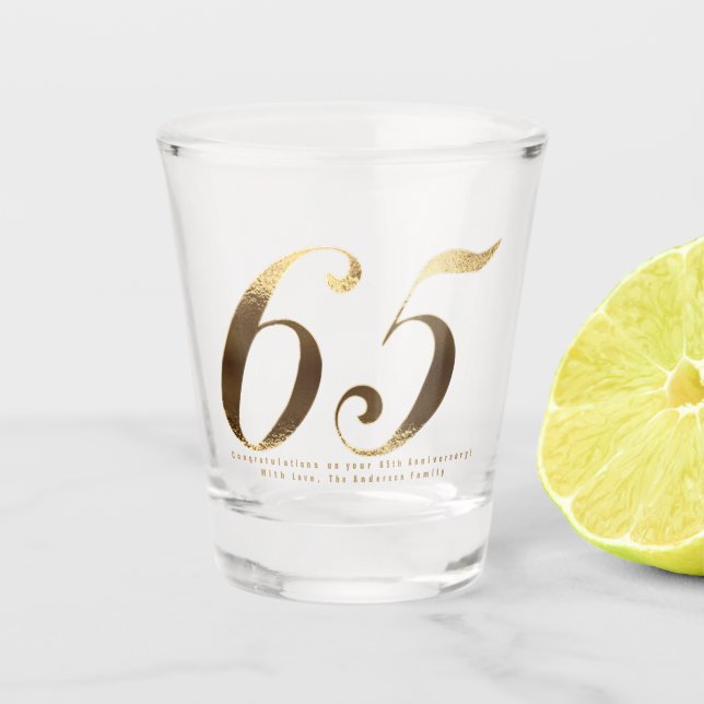 65th Birthday Blue Sapphire Wedding Anniversary Shot Glass (Front)