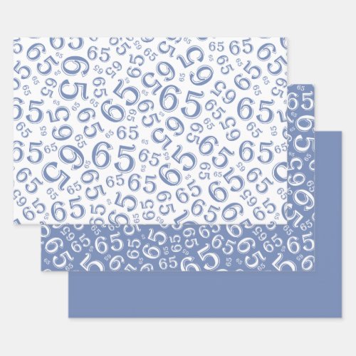 65th Birthday Blue  White Number Pattern 65 Wrapping Paper Sheets