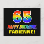 [ Thumbnail: 65th Birthday: Bold, Fun, Simple, Rainbow 65 Postcard ]