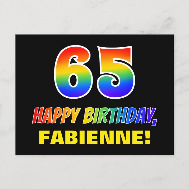 65th Birthday: Bold, Fun, Simple, Rainbow 65 Postcard (Front)