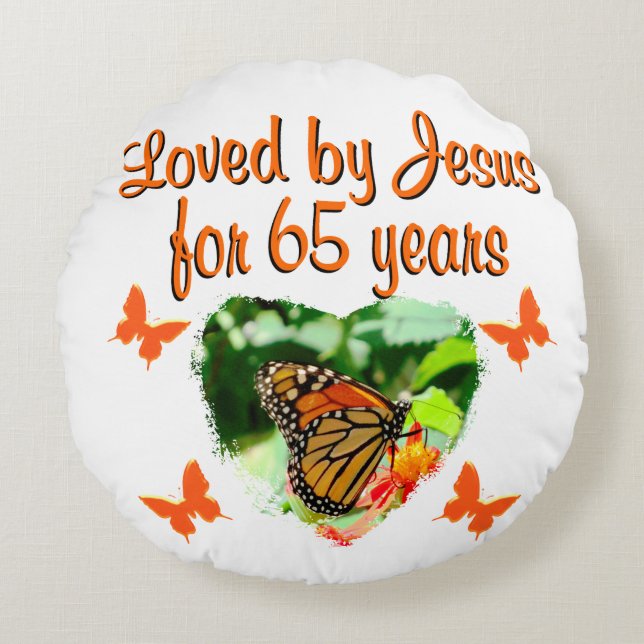65TH BIRTHDAY BUTTERFLY ROUND PILLOW (Front)