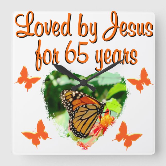 65TH BIRTHDAY BUTTERFLY SQUARE WALL CLOCK (Front)