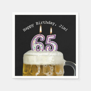 65th birthday-candles in beer napkins