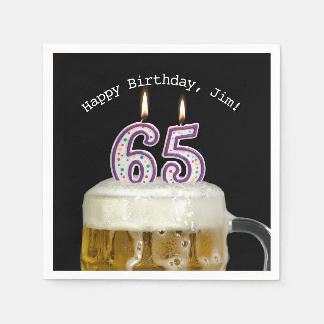 65th birthday-candles in beer napkins (Front)