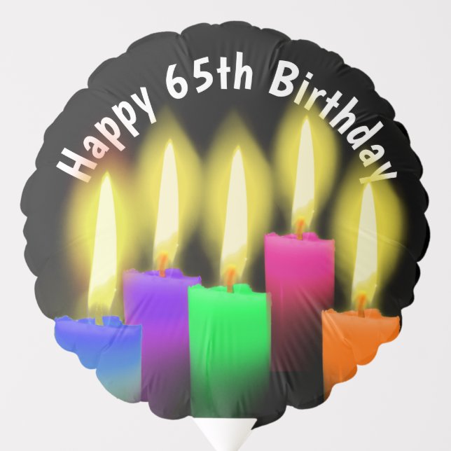 65th Birthday Candles On Black Balloon (Front)
