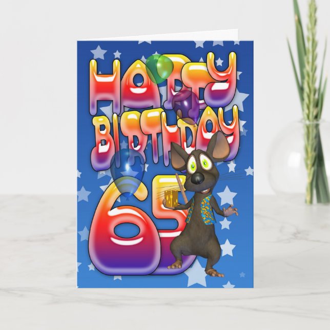 65th Birthday Card cute with little mouse (Front)